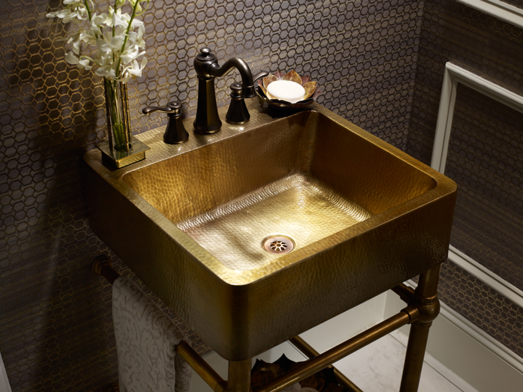 Hand-hammered vanity balances elegance, function