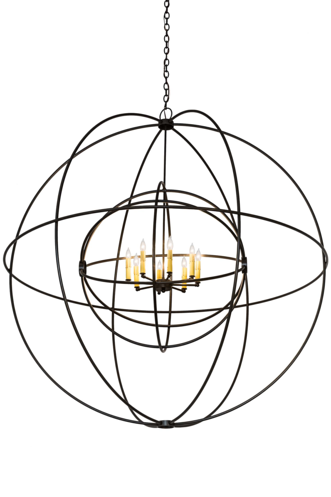 Rings encircle faux candelabra in chandelier design