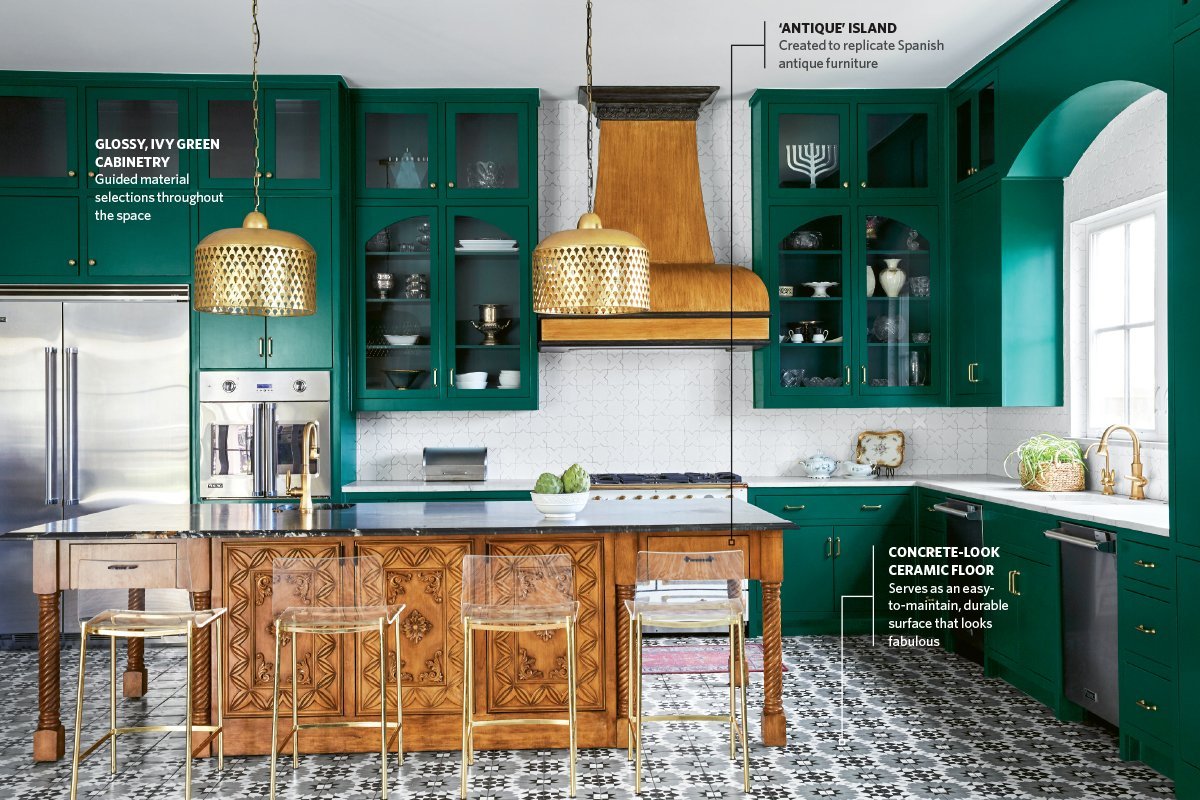 Kitchen renovation with green glazed ceramic tile full-wall