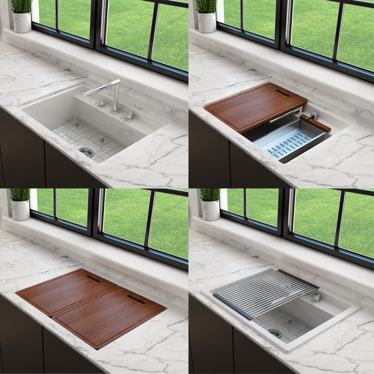 modern kitchen sink with sliding countertop cover hidden