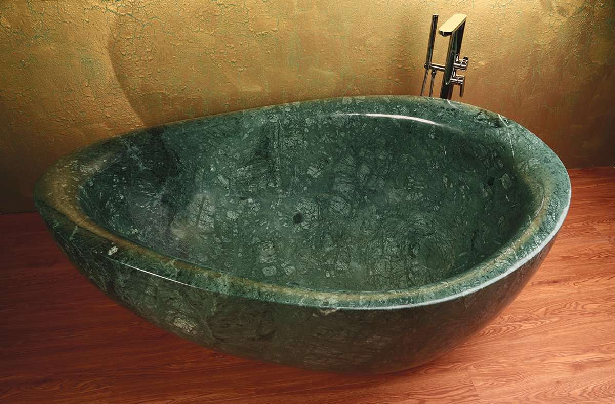 Tub carved from single block of Verde Indio Marble