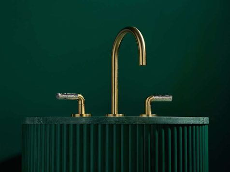 Faucet and hand-hammered handle pairings