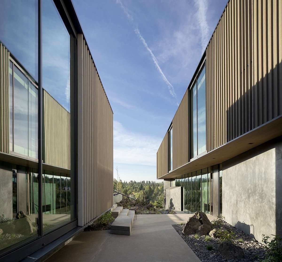 Walkway through two parts of a modern home